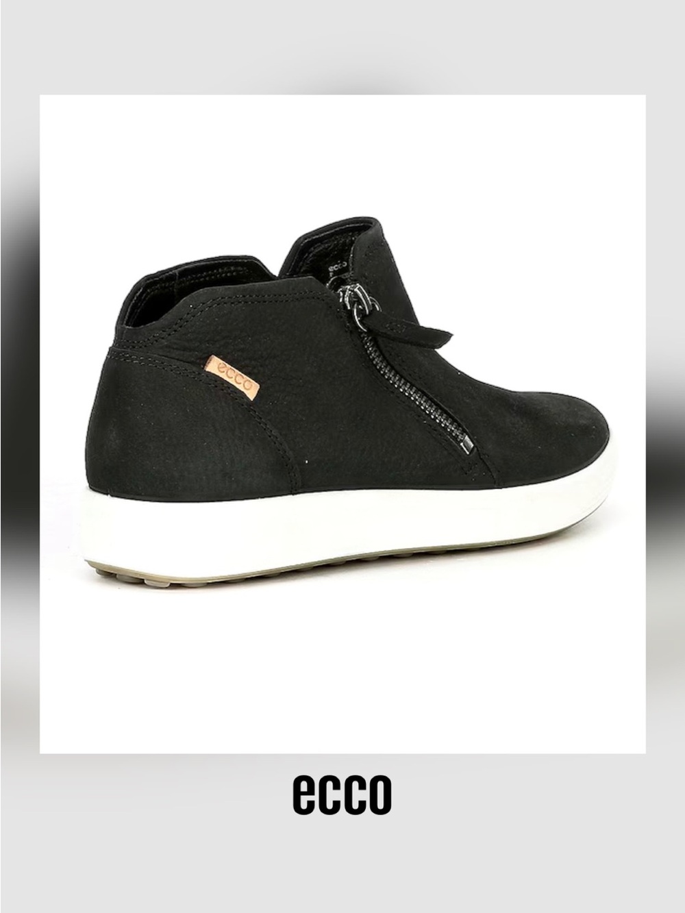 Ecco Charcoal Suede Zip-Front Casual Sneaker Boot with White Sole